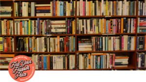bookshelves lined with books
