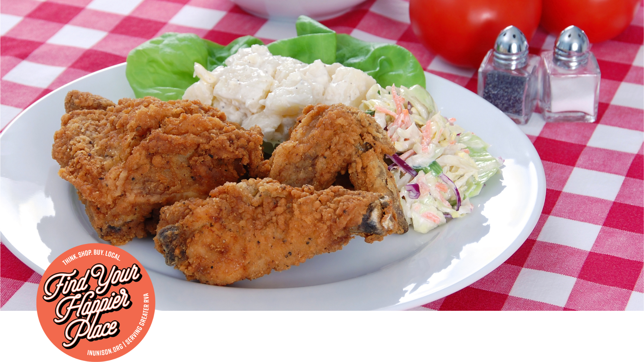 Blog Headers (2) fried chicken on a picnic table with a red gingham tablecloth
