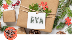 Holiday presents with a tag that says RVA