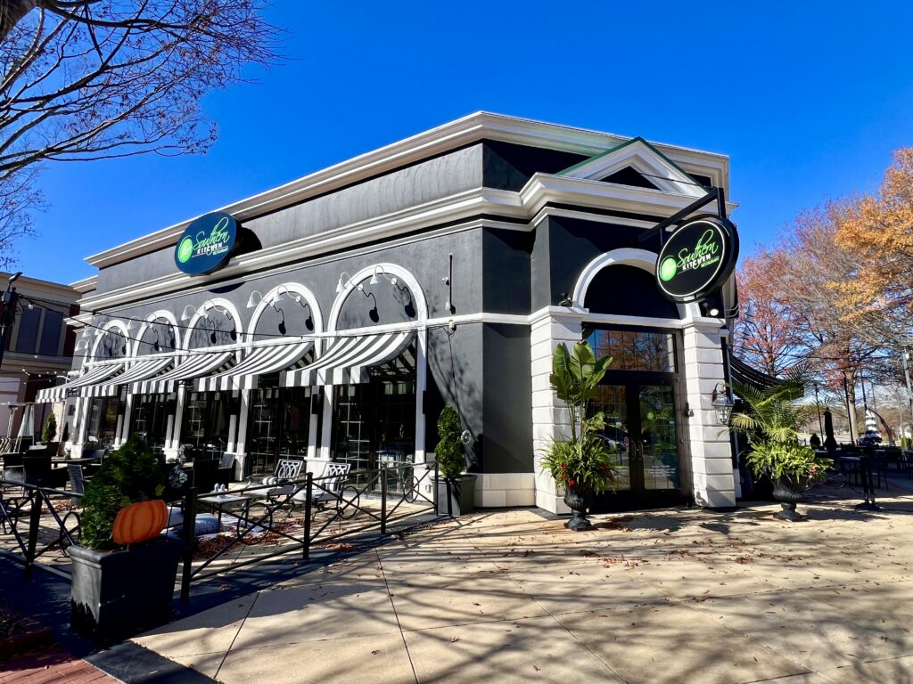 Exterior of a restaurant with patio 