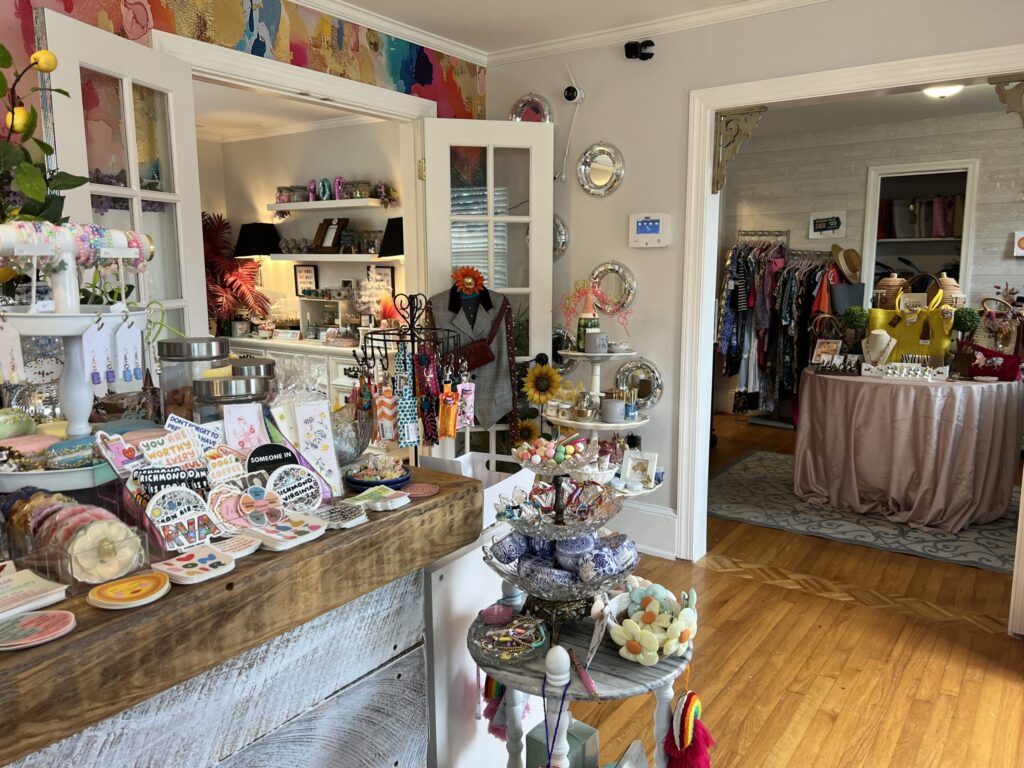 Interior of a girly  boutique gift store filled with accessories