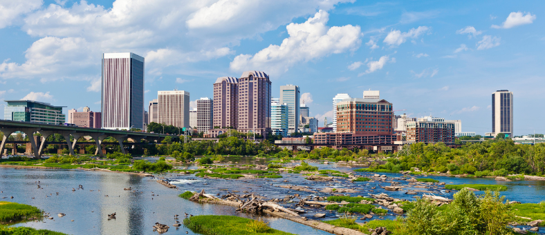 Richmond Virginia James River Park overlooking the Richmond skyline